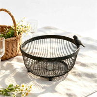 Corbeille en fil métallique noir vintage, bol de rangement en métal, plateau décoratif en fer pour comptoir de cuisine, présentoir de légumes et de collations, décoration intérieure