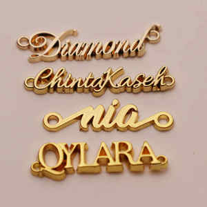 Targhette con logo personalizzate in metallo argento scritte con strass paillettes etichette fatte a mano Hardware piccole etichette portachiavi in metallo incise - Product Image 4