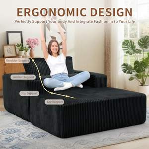 Ghế dài thư giãn cỡ lớn hiện đại 54.7 inch, bọc vải nhung, kiểu <span class=keywords><strong>sofa</strong></span> giường không khung, chỗ ngồi sâu, không cần lắp ráp - Product Image 3