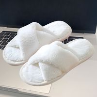 Sepatu Sandal Musim Dingin untuk Wanita Pria Pasangan Ringan Berbulu Empuk Anti-Selip Bulu Buatan Model Terbuka