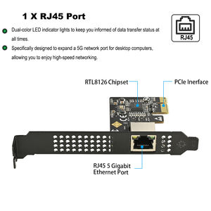 Adaptateur Ethernet PCIe 5 Gbps OEM d'usine, double canal, full duplex, carte réseau 5G, compatible en arrière-plan 10/100/1000M/2.5G pour <span class=keywords><strong>Gamin</strong></span> - Product Image 4