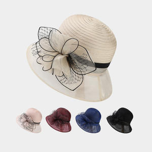 Chapeau d'église en organza élégant pour femmes Kentucky <span class=keywords><strong>Derby</strong></span> Fascinator Cap Tea Party Cap Chapeau de mariage à large bord avec couvre-chef de tournesol - Product Image 2