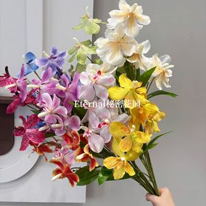 Orchidée artificielle Secret Garden, 5 têtes, Vanda, fleur en soie plastique, décoration de mariage, accessoire de photographie - Product Image 3