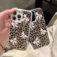 Coque de téléphone portable en TPU à imprimé léopard INS avec nœud, étui en cuir tendance, coque arrière pour iPhone 16 15 17 Air 18 Pro Max
