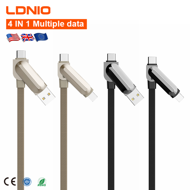 LDNIO LC25 Super Quick Charging Cable 4 in 1 Multiple Charging Cable 100w Type-C Mobile Phone Fast Charge Data Cable Wholesale