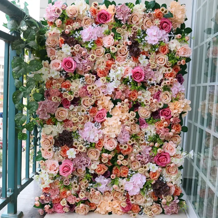 M110 High Quality 3D Roll Up Floral Walls Flowerwall Backdrop Artificial Silk Flower Wall Panel For Baby Shower Wedding Decor