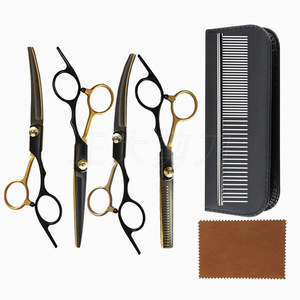 Pet Grooming Scissors Set Stainless Steel Curved Black Gold For Cat Dog Hair Trimming Multifunctional Tool With Case And Cloth - Product Image 1