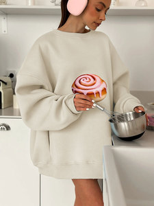 Kuchen-Muster Anti-Pilling Damen-Pullover 2025 Neu Herbst Winter Fleece-gefüttert Locker Sitzend Schlank Machend Langarm Rundhals - Product Image 4