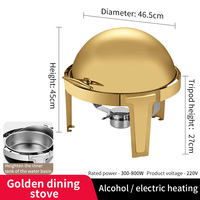 Chauffe-Plat Rond Professionnel pour Buffet d'Hôtel et Mariages, Modèle 721, Demi-Or, en Acier Inoxydable, Type Roll Top