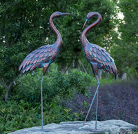 Sculpture artisanale moderne en métal, statues de grue de jardin d'art d'oiseau patine héron leurre décor extérieur