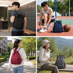 Custom Logo Drawstring Backpack Gym Sack Cinch Bag Front Zip Pocket Side Pockets OEM ODM Factory Direct Day pack Sack pack - Product Image 4