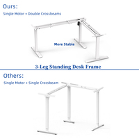 Bureau d'angle réglable en hauteur 3SABRH2 à moteur unique, 3 pieds, double traverse, pour le travail