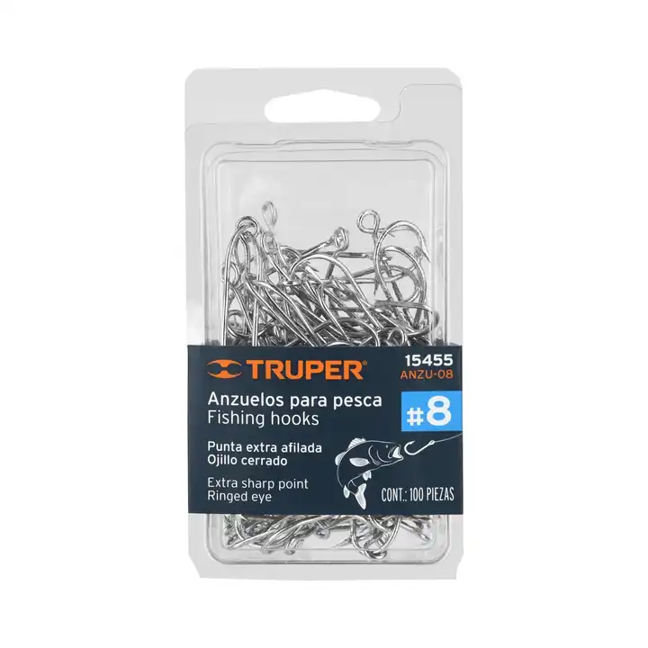 Box with 10 units Blister with 100 fishing hooks #8, truper
