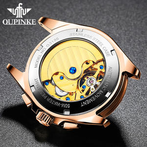 Oupinke 3186 OEMカスタムロゴラグジュアリー本革トゥールビヨン時計スケルトン防水自動機械式メンズウォッチ - Product Image 3