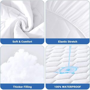 Funda de colchón acolchada impermeable de microfibra tamaño Queen, almohadilla de colchón protectora suave y refrescante silenciosa blanca - Product Image 5