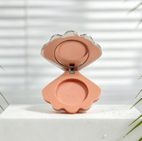 Boîtier compact pour fard à paupières en forme de coquille avec miroir intégré, en plastique, OEM, faible MOQ, logo personnalisé, sérigraphie, conteneur cosmétique vide