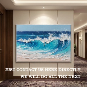 <span class=keywords><strong>Peinture</strong></span> à l'huile abstraite originale faite à la main, moderne, grande taille, bleu et blanc, vagues de l'océan, paysage marin texturé 3D, art mural d'intérieur - Product Image 3