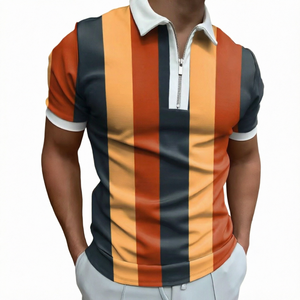 Chemises décontractées pour hommes à manches courtes, 100% polyester tissé, respirantes, anti-plis, imprimées intégralement, avec fermeture éclair et logo frontal, ODM - Product Image 1