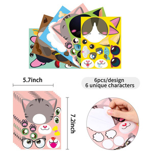 6장 고양이 강아지 믹스 앤 매치 스티커 시트 귀여운 동물 DIY 교실 보상 노트북 스티커 어린이용 - Product Image 2
