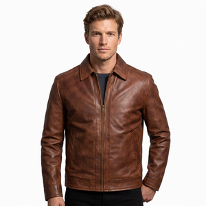 Unisex Brown Genuine Leather Classic Zipper Waterproof Windproof Bomber <b>Jacket</b> Streetwear Winter Casual Fashion Custom - Product Image 1
