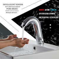Robinet de salle de bain moderne en laiton à capteur sans contact, monocommande eau chaude/froide, design hygiénique, à poser sur comptoir