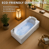 Baignoire de massage à remous autoportante en pierre artificielle diamantée avec drain central