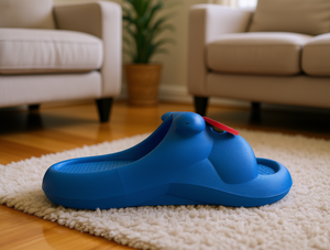 Blue PVC Slippers 25MM Sole Anti Slippery Closed Toe Home Wear All Seasons EVA Outsole Solid Pattern Bow Decoration - Product Image 2