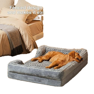 Grand lit orthopédique moderne anti-stress en mousse à mémoire de forme pour chien fabriqué en usine traversin de chat en velours gris personnalisé et minimaliste Meubles pour animaux de compagnie - Product Image 3