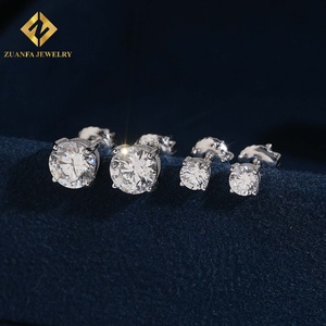 Pendientes Minimalistas con Diamantes Cultivados en Laboratorio, Corte Brillante Redondo, Certificados por NGTC, Plata de Ley 925, Cierre de Rosca, para Mujer - Product Image 1