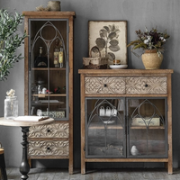 Buffets d'armoires en bois de ferme avec portes en miroir Armoires de rangement pour console Armoires de buffet