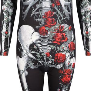 Traje <span class=keywords><strong>de</strong></span> Halloween <span class=keywords><strong>para</strong></span> <span class=keywords><strong>Mujer</strong></span>, Diseño <span class=keywords><strong>de</strong></span> Calavera con Rosas Fantasmales, Mono Ajustado Elástico, Ropa <span class=keywords><strong>de</strong></span> Terror <span class=keywords><strong>para</strong></span> Pascua, Fabricación OEM/ODM - Product Image 6