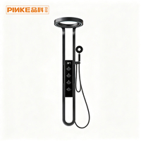 Panneau de douche multifonctionnel 5-en-1 avec LED, jets circulaires, fonction de massage doux, ensemble de douche cascade en acier inoxydable