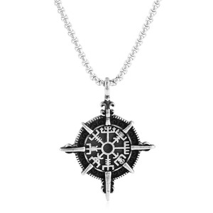 yunnique Viking Compass Pendant Stainless Steel With Gold Accents <b>Cross</b> Shape Necklace For <b>Men</b> Fashion Jewelry 3.0*60cm <b>Chain</b> - Product Image 4