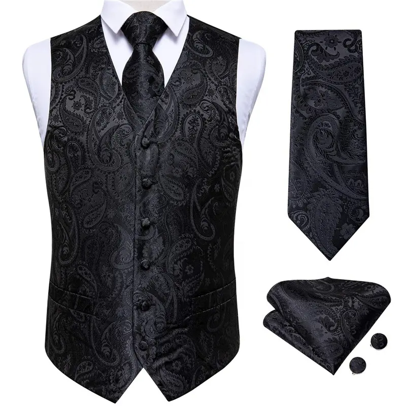 Großhandels preis Männer Weste und Krawatte Set 4 Stück Paisley Krawatte Tasche Quadratische Manschetten knöpfe Set Abendkleid Weste Weste Für Männer