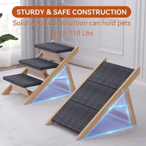 Pet Stairs/<strong>Steps</strong>, Medium <strong>Dogs</strong> <strong>Steps</strong> for High <strong>Beds</strong>, Sofa, Car, 2-in-1 Foldable Wood <strong>Dog</strong> Ramp with Non-Slip Pads, Safety, Durable - Product Image 3