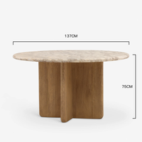 Table à manger ronde Dream Home avec plateau en marbre naturel et base croisée en bois massif, table à manger moderne pour la salle à manger à domicile