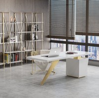 Table de bureau de direction moderne en blanc, à bord arrondi et brillant, de fabrication chinoise, pour salon ou bureau