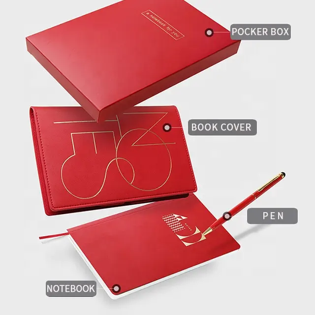 Giveaways gifts custom logo 2023 pu Leather travel journal red planner notepad A6 notebooks