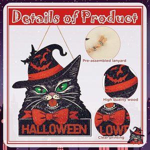 Insegna <span class=keywords><strong>in</strong></span> legno personalizzata appesa da parete appesa decorazione per gatti neri con artigianato creativo segno di Halloween per porta d'ingresso all'ingrosso - Product Image 4