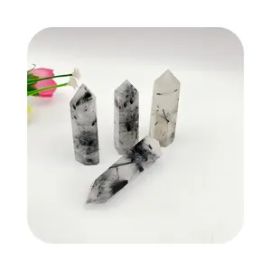 Wholesale Natural Quartz Crystal Reiki mineral Wands Tower Black Tourmaline Rutile hair Points rock For fengshui Decoration