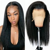 Peluca de Cabello Humano Brasileño Virgen Liso Kinky Estilo Yaki 150% 180% 13*4 13*6 con Encaje Frontal HD, Completa y Voluminosa