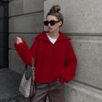 Pull en maille rétro ample à col en V et manches longues pour femme, idéal pour l'automne et l'hiver, style décontracté et superposable, directement de l'usine