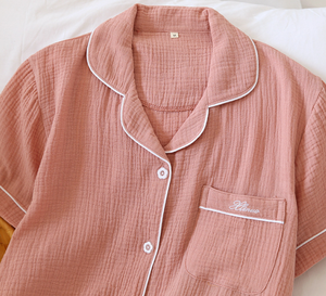 Pigiama in due pezzi in cotone 100% crêpe mussola Set da notte <span class=keywords><strong>abbigliamento</strong></span> da notte corto per <span class=keywords><strong>abbigliamento</strong></span> <span class=keywords><strong>premaman</strong></span> da <span class=keywords><strong>donna</strong></span> - Product Image 3