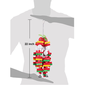 Jouets pour oiseaux extra-larges, jouets à mâcher pour perroquets, blocs en bois naturel avec clochettes multicolores pour perroquet gris africain - Product Image 5