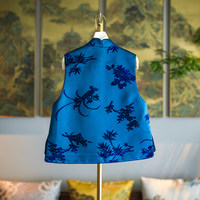Gilet personnalisé pour femme, nouveau style chinois, bleu, col montant, simple boutonnage, en velours de soie Zhang, modèle 5435