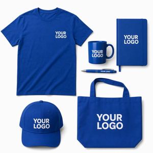 Paquete de Regalo Corporativo con Logotipo Personalizado Impreso en Serigrafía, 6 en 1: Camiseta, Taza, Cuaderno, Bolígrafo, Gorra y Bolsa de Tela Tejida en Azul Rey - Product Image 1