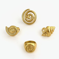 Venta al por mayor al por menor 18K PVD chapado en oro océano verano playa vacaciones impermeable Whelk Acero inoxidable anillos abiertos joyería para mujeres