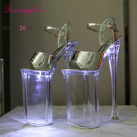 Chaussures de pole dance LED lumineuses, sexy, pour podium, avec plateforme haute de 26 cm, bride en cristal et boucle, imperméables