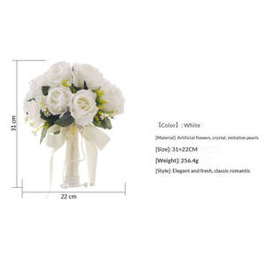 Artificial White Rose Bouquet Luxury PearlCrystal Bridal Bouquet Mothers Day GiftFor Mom <strong>Wedding</strong> <strong>Table</strong> CenterpieceHome Decor - Product Image 3