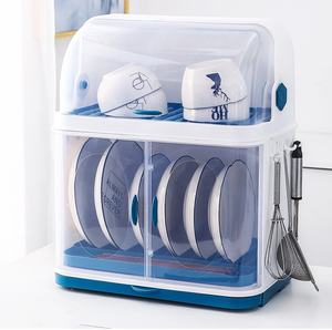 Usine en gros ménage cuisine Double vidange bol support avec <span class=keywords><strong>couvercle</strong></span> anti-poussière bol stockage égouttoir support - Product Image 6